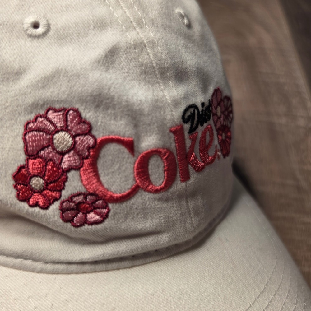 Coca-Cola Diet Coke Hat Unisex OSFA White Excellent Floral Embroidered Dad Cap